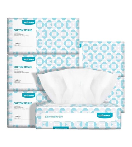 Winner Soft Dry Wipe, Made of Cotton Only, 600 Count Unscented Cotton Tissues for Sensitive Skin OEKO-Tex Safety Certified Chemical-free 10 Times Absorbent Baby Wipes