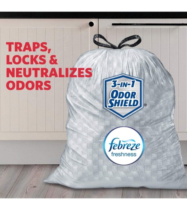 Glad Tall Kitchen Drawstring Trash Bags – OdorShield 13 Gallon Grey Trash Bag, Febreze Fresh Clean – 80 Count