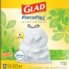 GLAD ForceFlex Tall Kitchen Drawstring Trash Bags, 13 Gallon White Trash Bag for Kitchen Trash Can, Gain Original Scent, Odor Shield, Odor Eliminator, Leak Protection, 110 Count
