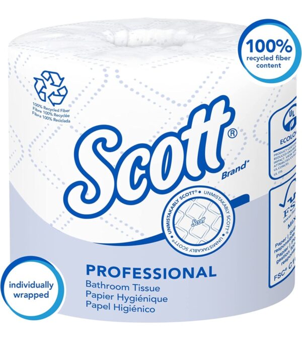 Scott Professional 100% Recycled Fiber Standard Roll Bathroom Tissue (13217), 2-Ply, White, 80 Rolls / Case, 473 Sheets / Roll, 37,840 Sheets / Case