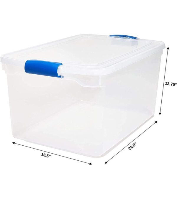 HOMZ Heavy Duty Modular Stackable Storage Tote Containers with Latching Lids, 66 Quart Capacity, Clear, 2 Pack