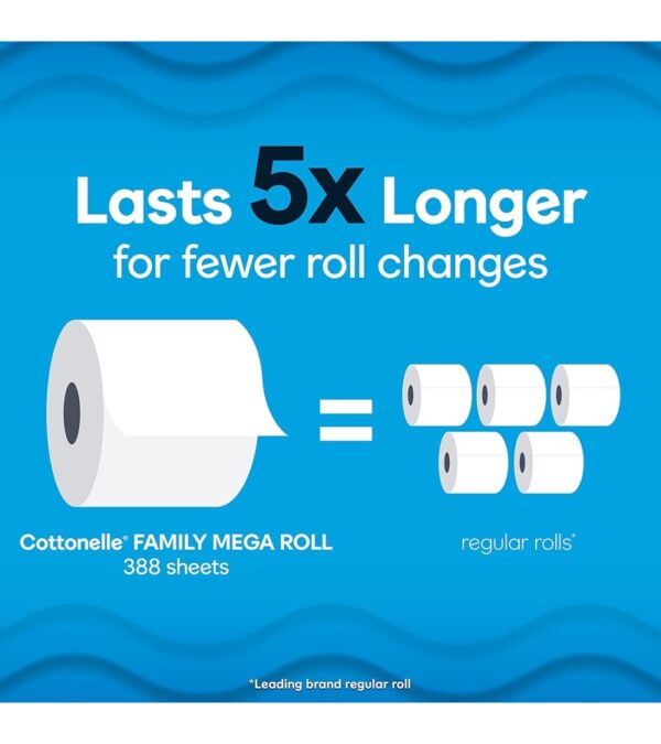 Cottonelle Ultra Clean Toilet Paper with Active CleaningRipples Texture, Strong Bath Tissue, 24 Family Mega Rolls (24 Family Mega Rolls = 132 Regular Rolls), 388 Sheets per Roll, Packaging May Vary