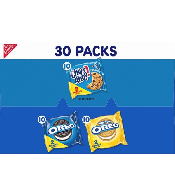 Nabisco Sweet Treats Cookie Variety Pack OREO, OREO Golden & CHIPS AHOY, 30 Snack Packs (2 Cookies Per Pack)
