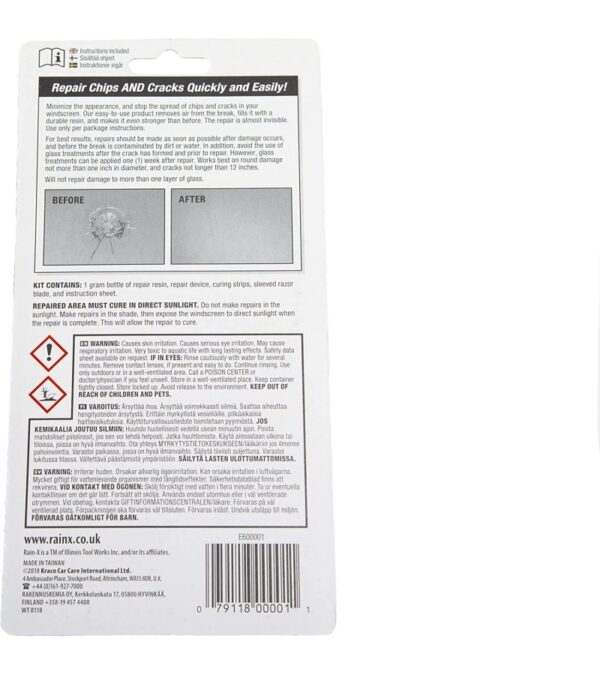 Rain-X 600001 Windshield Repair Kit ??Quick And Easy Durable Resin Based Windshield Repair Kit for Chips and Cracks, Good For Round Damage Below 1??In Diameter And Cracks Smaller Than 12??In Length