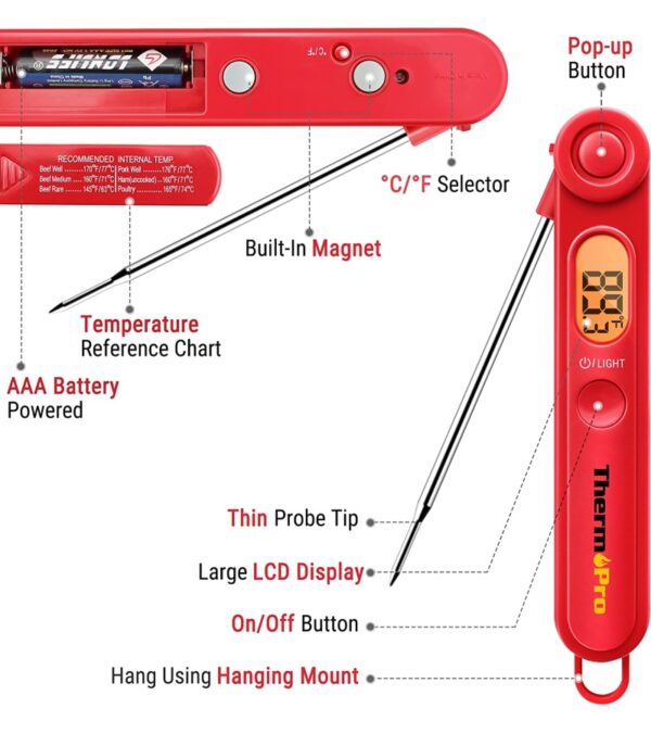 ThermoPro TP03 Digital Meat Thermometer for Cooking Kitchen Food Candy Instant Read Thermometer with Backlight and Magnet for Oil Deep Fry BBQ Grill Smoker Thermometer