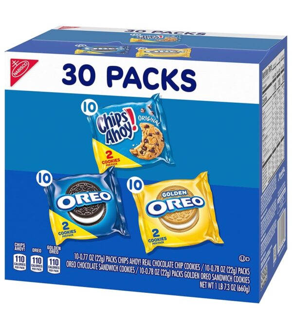 Nabisco Sweet Treats Cookie Variety Pack OREO, OREO Golden & CHIPS AHOY, 30 Snack Packs (2 Cookies Per Pack)