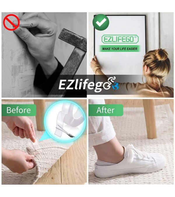 EZlifego Double Sided Tape Heavy Duty, Multipurpose Removable Clear & Tough Mounting Tape Sticky Adhesive, Reusable Strong Wall Tape Picture Hanging Strips Poster Carpet Tape (Extra Large 9.85FT)