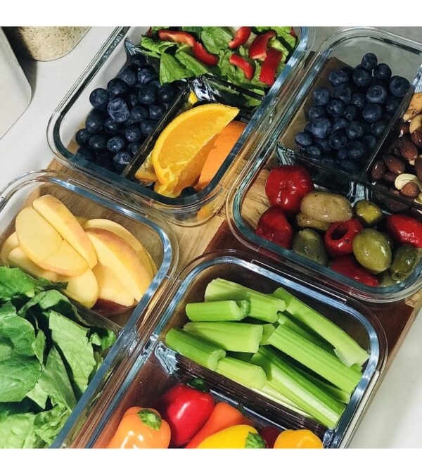 2 & 3 Compartment Glass Meal Prep Containers (4 Pack, 32 oz) – Glass Food Storage Containers with Lids, Glass Lunch Box, Glass Bento Box Lunch Containers, Portion Control, Airtight