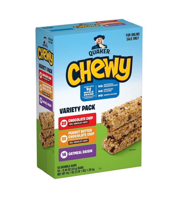 img-94a2553e4e15b19495d367b0e6f01a31 Quaker Chewy Granola Bars, 3 Flavor Variety Pack,58 Count (Pack of 1)