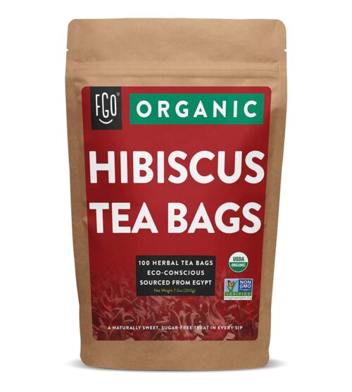 Organic Hibiscus Tea Bags | 100 Tea Bags | Eco-Conscious Tea Bags in Kraft Bag | Raw from Egypt | by FGO