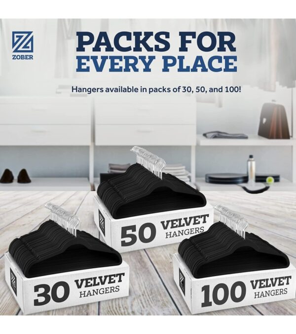 Zober Velvet Hangers 50 Pack – Black Hangers for Coats, Pants & Dress Clothes – Non Slip Clothes Hanger Set w/ 360 Degree Swivel, Holds up to 10 lbs – Strong Felt Hangers for Clothing
