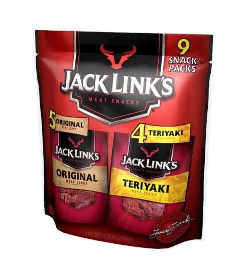 Jack Link's Beef Jerky Variety Pack Includes Original and Teriyaki Flavors, On the Go Snacks, 13g of Protein Per Serving, 9 Count of 1.25 Oz Bags