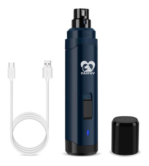 Casfuy Dog Nail Grinder Upgraded – Professional 2-Speed Electric Rechargeable Pet Nail Trimmer Painless Paws Grooming & Smoothing for Small Medium Large Dogs & Cats (Dark Blue)