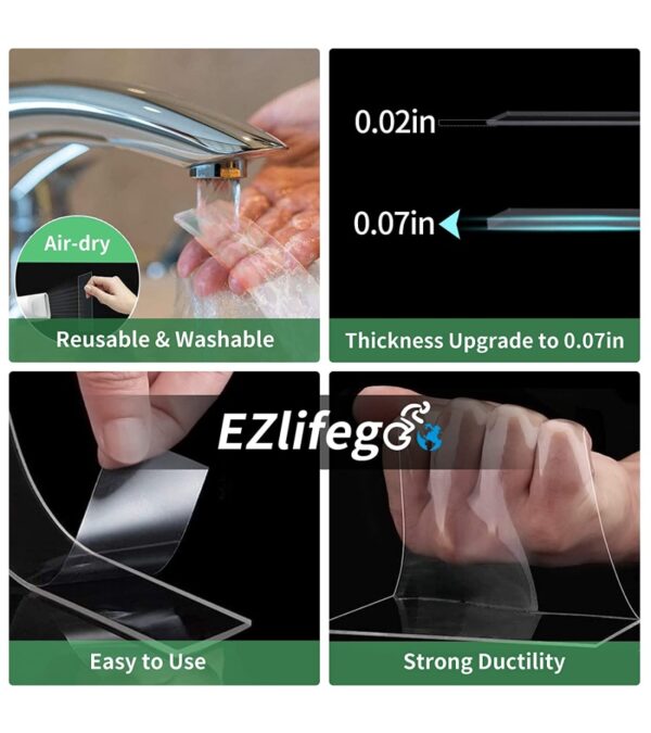 EZlifego Double Sided Tape Heavy Duty, Multipurpose Removable Clear & Tough Mounting Tape Sticky Adhesive, Reusable Strong Wall Tape Picture Hanging Strips Poster Carpet Tape (Extra Large 9.85FT)