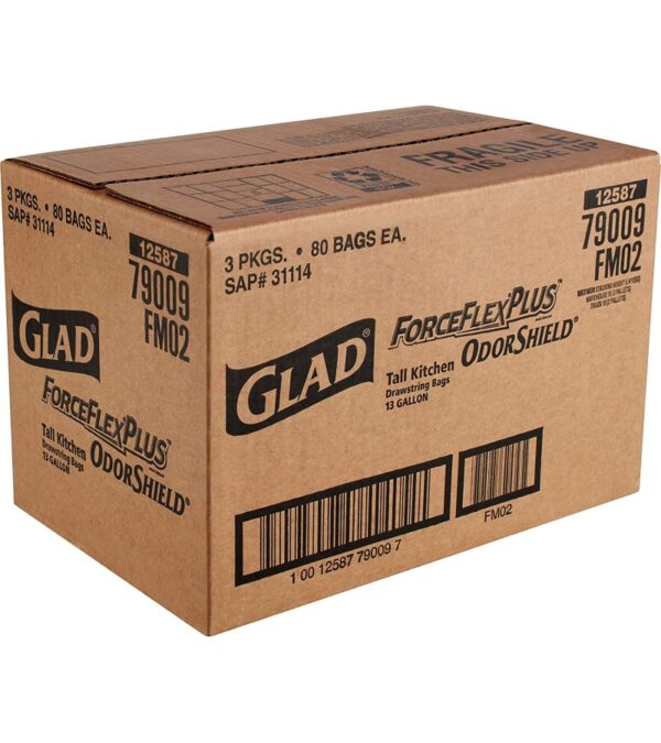 Glad ForceFlex Tall Kitchen Drawstring Trash Bags, 13 Gal, OdorShield, 80 Ct