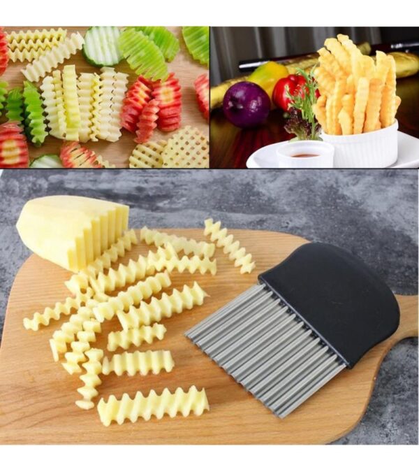 Potato Carrot Vegetable Crinkle Wavy Chopper Cutter Blade French Fry Slicer Easy Quick Kitchen Tool Knife Stainless Steel Blade 2 Packs/Set
