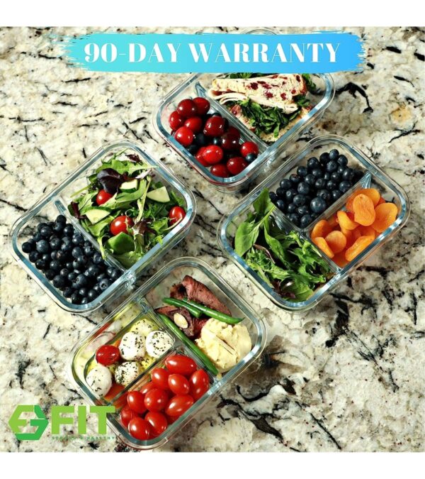2 & 3 Compartment Glass Meal Prep Containers (4 Pack, 32 oz) – Glass Food Storage Containers with Lids, Glass Lunch Box, Glass Bento Box Lunch Containers, Portion Control, Airtight