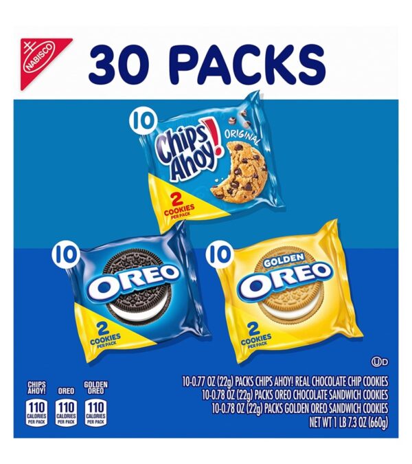 Nabisco Sweet Treats Cookie Variety Pack OREO, OREO Golden & CHIPS AHOY, 30 Snack Packs (2 Cookies Per Pack)