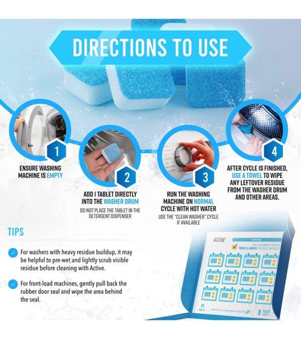 Washing Machine Cleaner Descaler 48 Pack – Value Size Deep Cleaning Tablets For HE Front Loader & Top Load Washer, Septic Safe Eco-Friendly Deodorizer, Clean Inside Drum And Laundry Tub Seal – 48 Count