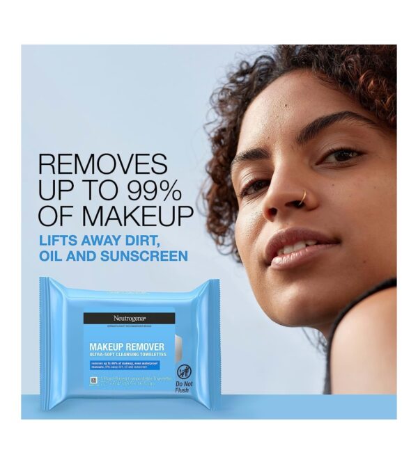 Neutrogena Cleansing Fragrance Free Makeup Remover Face Wipes, Cleansing Facial Towelettes for Waterproof Makeup, Alcohol-Free, Unscented, 100% Plant-Based Fibers, Twin Pack, 2 x 25 ct