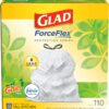 GLAD ForceFlex Tall Kitchen Drawstring Trash Bags, 13 Gallon White Trash Bag for Kitchen Trash Can, Gain Original Scent, Odor Shield, Odor Eliminator, Leak Protection, 110 Count