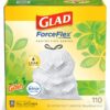 GLAD ForceFlex Tall Kitchen Drawstring Trash Bags, 13 Gallon White Trash Bag for Kitchen Trash Can, Gain Original Scent, Odor Shield, Odor Eliminator, Leak Protection, 110 Count