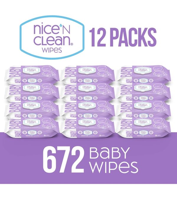 Nice 'n Clean Unscented Baby Wipes (672 Total Wipes) | Ideal for Sensitive Skin | Hypoallergenic, Plastic-Free, Plant-Based Wet Wipes | Made w/ 100% Purified Water