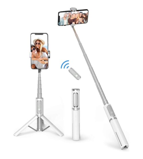 ATUMTEK Bluetooth Selfie Stick Tripod, Extendable 3 in 1 Aluminum Selfie Stick with Wireless Remote and Tripod Stand 270 Rotation for iPhone 13/12/11 Pro/XS Max/XS/XR/X, Samsung and Smartphone White