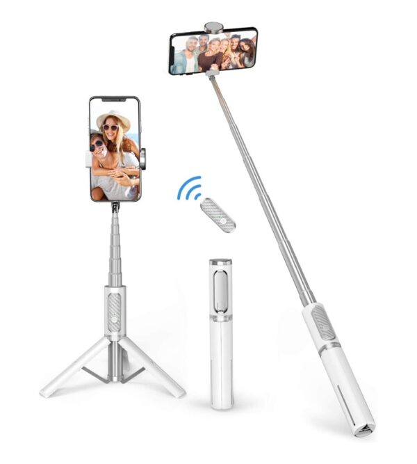 ATUMTEK Bluetooth Selfie Stick Tripod, Extendable 3 in 1 Aluminum Selfie Stick with Wireless Remote and Tripod Stand 270 Rotation for iPhone 13/12/11 Pro/XS Max/XS/XR/X, Samsung and Smartphone White