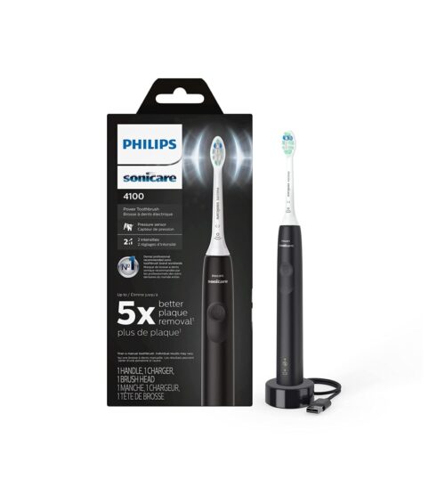 Philips Sonicare 4100 Power Toothbrush, Rechargeable Electric Toothbrush with Pressure Sensor, Black HX3681/24