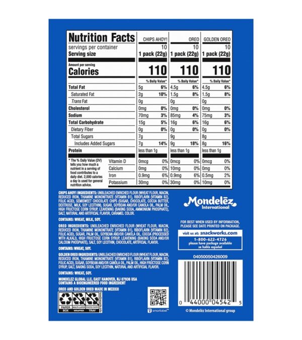 Nabisco Sweet Treats Cookie Variety Pack OREO, OREO Golden & CHIPS AHOY, 30 Snack Packs (2 Cookies Per Pack)