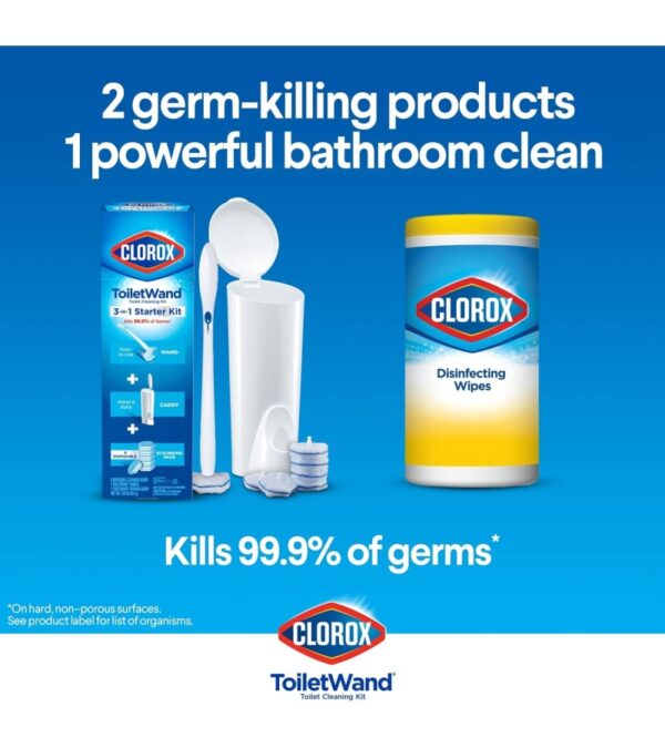 Clorox Toilet Wand Disinfecting Refills, Toilet and Bathroom Cleaning, Toilet Brush Heads, Disposable Wand Heads, Blue Original, 30 Count