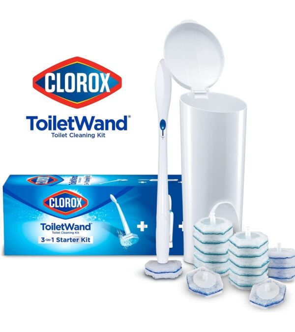 Clorox ToiletWand Disposable Toilet Cleaning Kit, Toilet Brush, Toilet and Bathroom Cleaning System with Storage Caddy and 16 Disinfecting ToiletWand Refill Heads (Package May Vary)