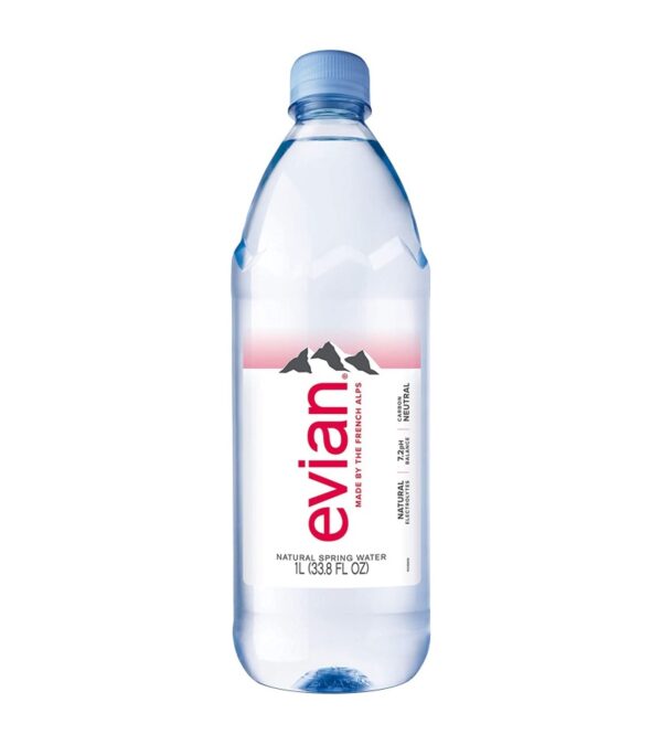 evian Natural Spring Water, Naturally Filtered Spring Water in Large Bottles, 33.81 Fl Oz (Pack of 12)