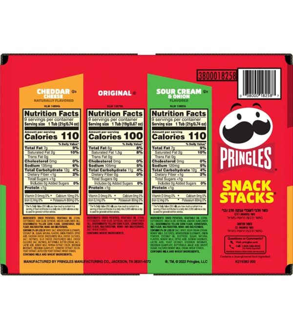 Pringles Potato Crisps Chips, Lunch Snacks, Office and Kids Snacks, Snack Stacks, Variety Pack, 19.3oz Box (27 Cups)