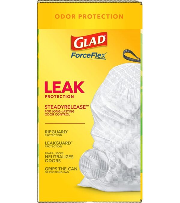 GLAD ForceFlex Tall Kitchen Drawstring Trash Bags, 13 Gallon White Trash Bag for Kitchen Trash Can, Gain Original Scent, Odor Shield, Odor Eliminator, Leak Protection, 110 Count