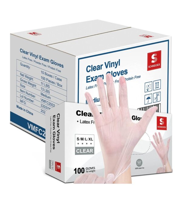 img-da1e0ee4cf47fe015c1f33ce50e795bf Schneider Clear Vinyl Exam Gloves, Latex-Free, Disposable Medical Gloves, Cleaning Gloves, Food Safe, Powder-Free, 4 mil
