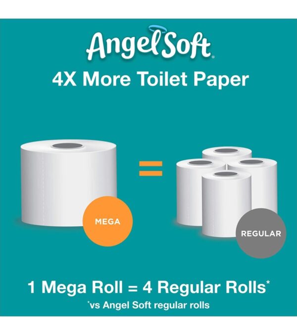 Angel Soft® Toilet Paper, 4 Mega Rolls = 16 Regular Rolls, 2-Ply Bath Tissue