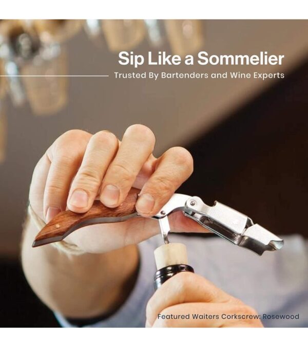 Hicoup Wine Opener – Professional Corkscrews for Wine Bottles w/ Foil Cutter and Cap Remover – Manual Wine Key for Servers, Waiters, Bartenders and Home Use – Classic Rosewood