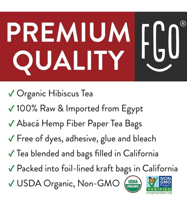 Organic Hibiscus Tea Bags | 100 Tea Bags | Eco-Conscious Tea Bags in Kraft Bag | Raw from Egypt | by FGO