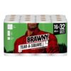Brawny Tear-A-Square Paper Towels, 16 Double Rolls = 32 Regular Rolls, 3 Sheet Size Options, Quarter Size Sheets