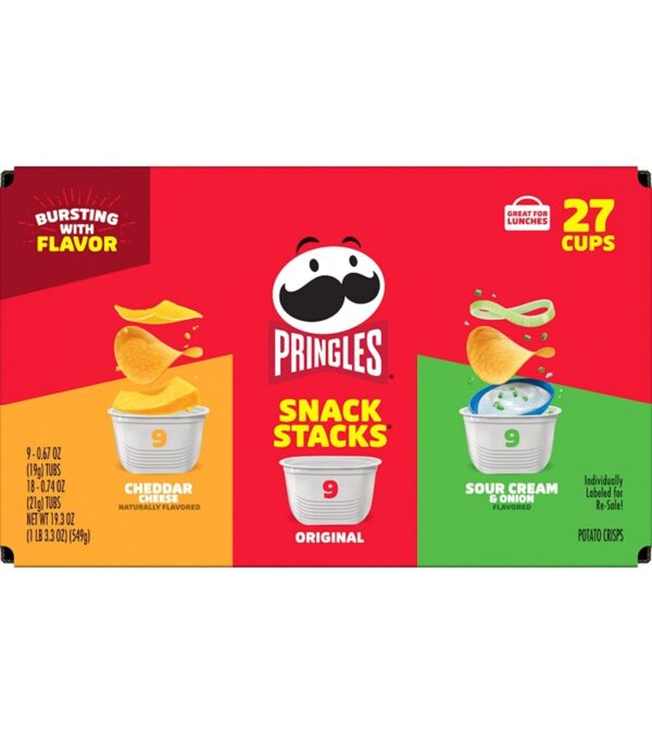 Pringles Potato Crisps Chips, Lunch Snacks, Office and Kids Snacks, Snack Stacks, Variety Pack, 19.3oz Box (27 Cups)