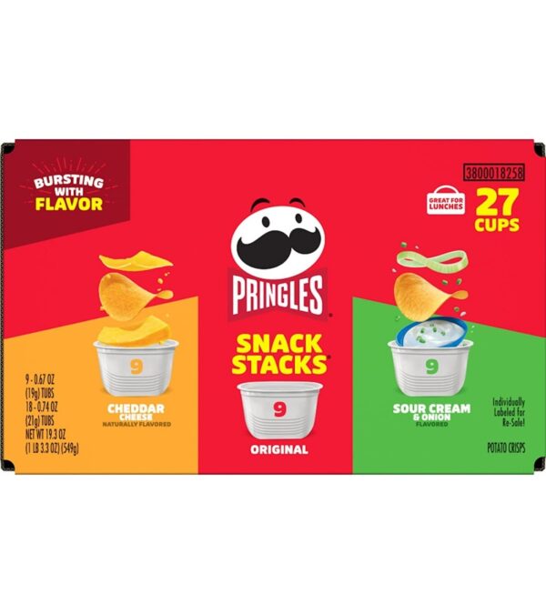 Pringles Potato Crisps Chips, Lunch Snacks, Office and Kids Snacks, Snack Stacks, Variety Pack, 19.3oz Box (27 Cups)
