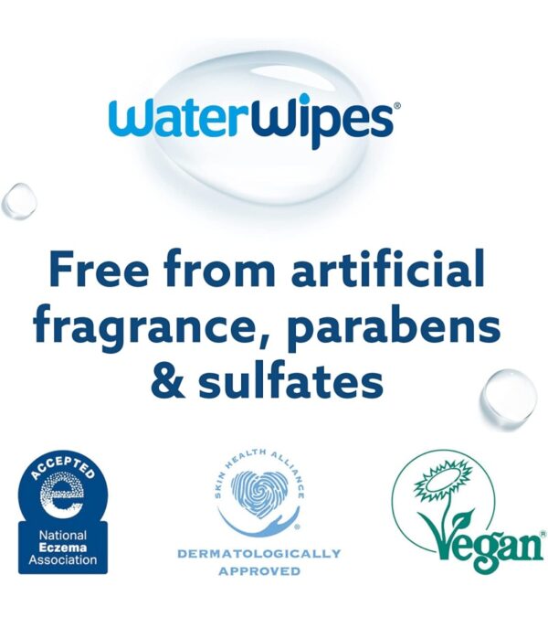 WaterWipes Plastic-Free Original Baby Wipes, 99.9% Water Based Wipes, Unscented & Hypoallergenic for Sensitive Skin, 540 Count (9 packs), Packaging May Vary