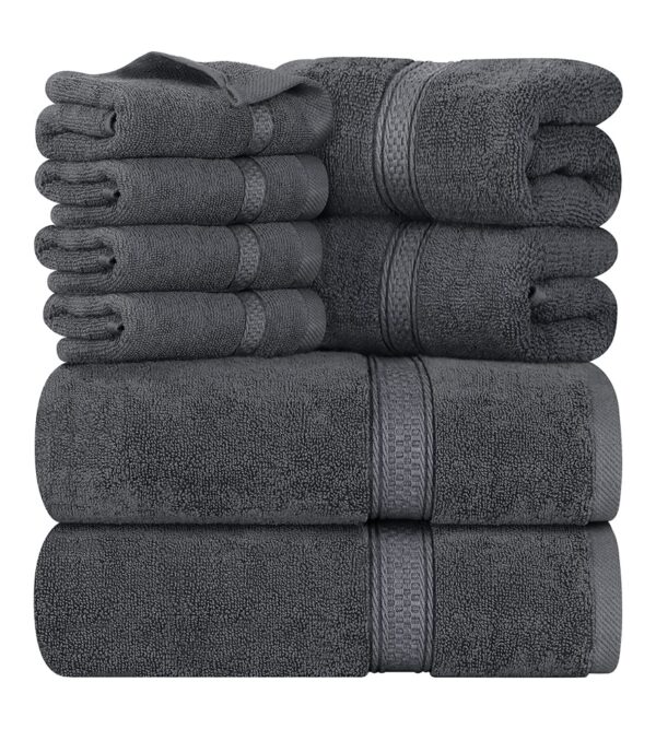Utopia Towels 8-Piece Premium Towel Set, 2 Bath Towels, 2 Hand Towels, and 4 Wash Cloths, 600 GSM 100% Ring Spun Cotton Highly Absorbent Towels for Bathroom, Gym, Hotel, and Spa (Grey)