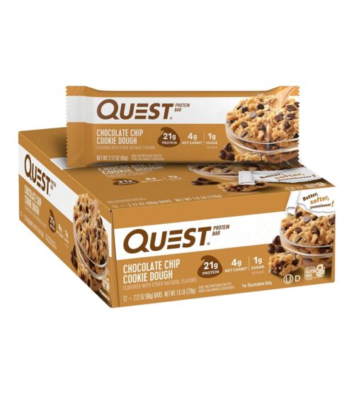 Quest Nutrition Chocolate Chip Cookie Dough Protein Bars, High Protein, Low Carb, Gluten Free, Keto Friendly, 12 Count