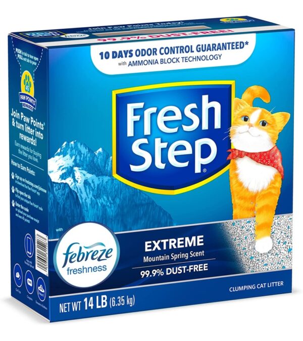 Fresh Step Clumping Cat Litter, Extreme Odor Control, Mountain Spring Scent With Febreze, 14 lbs