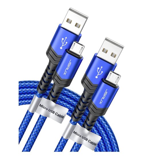 JSAUX Micro USB Cable Android Charger, (2-Pack 6.6FT) Micro USB Android Charger Cable Nylon Braided Cord Compatible with Galaxy S7 S6 J7 Edge Note 5, Kindle. MP3 and More-Blue