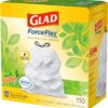 GLAD ForceFlex Tall Kitchen Drawstring Trash Bags, 13 Gallon White Trash Bag for Kitchen Trash Can, Gain Original Scent, Odor Shield, Odor Eliminator, Leak Protection, 110 Count