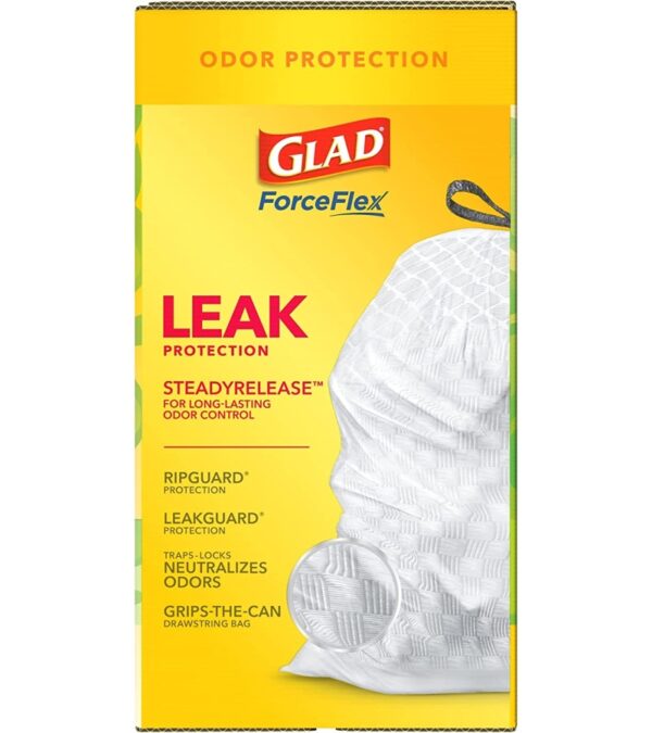 GLAD ForceFlex Tall Kitchen Drawstring Trash Bags, 13 Gallon White Trash Bag for Kitchen Trash Can, Gain Original Scent, Odor Shield, Odor Eliminator, Leak Protection, 110 Count